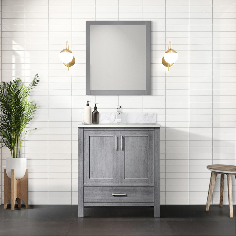 Gris délavé 30 po W Bath Vanity, 22 P, 28 Miroir, tiroir, armoire intérieure et tablette pour placer les produits entièrement assemblés, tiroir de rangement