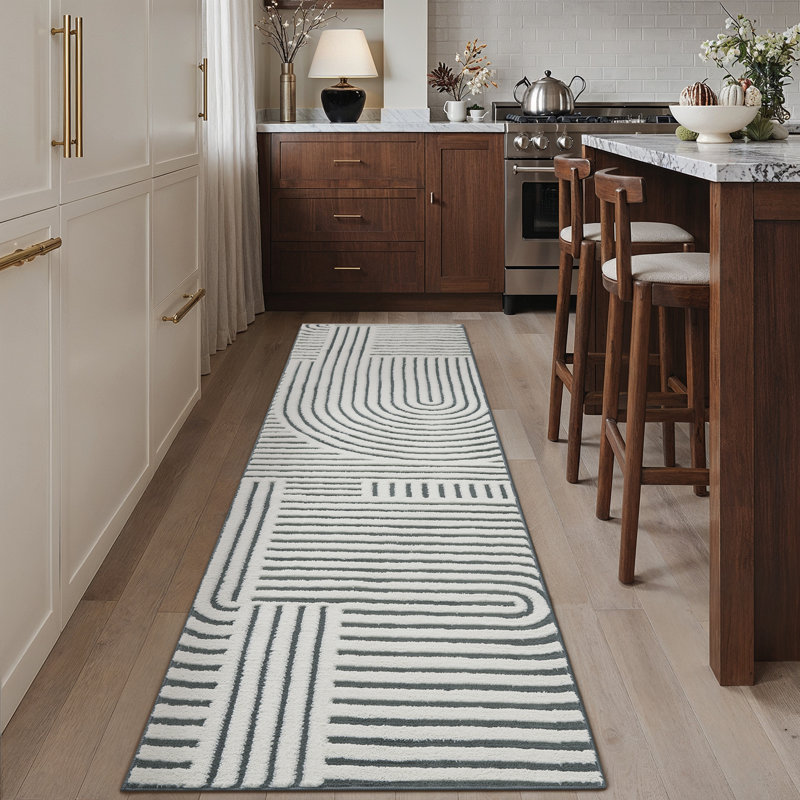 Tapis géométrique moderne pour le salon Rove, Noir, Tapis de couloir 2 pi x 8 pi