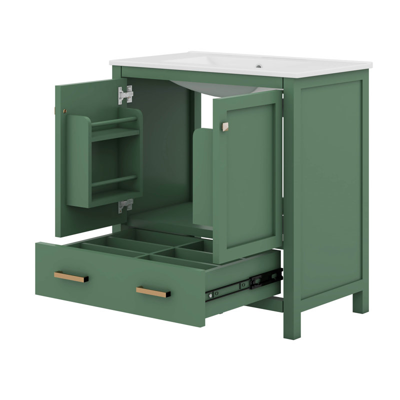 Ensemble de meuble-lavabo avec meuble-lavabo double, tablette de rangement et tiroirs divisés, Vert