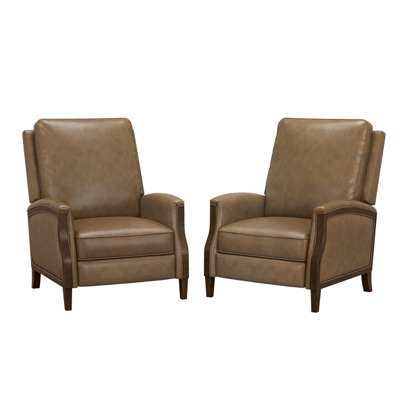 Fauteuil inclinable manuel en cuir véritable de 32,3 po de largeur avec main courante en bois massif Liauro (ensemble de 2)