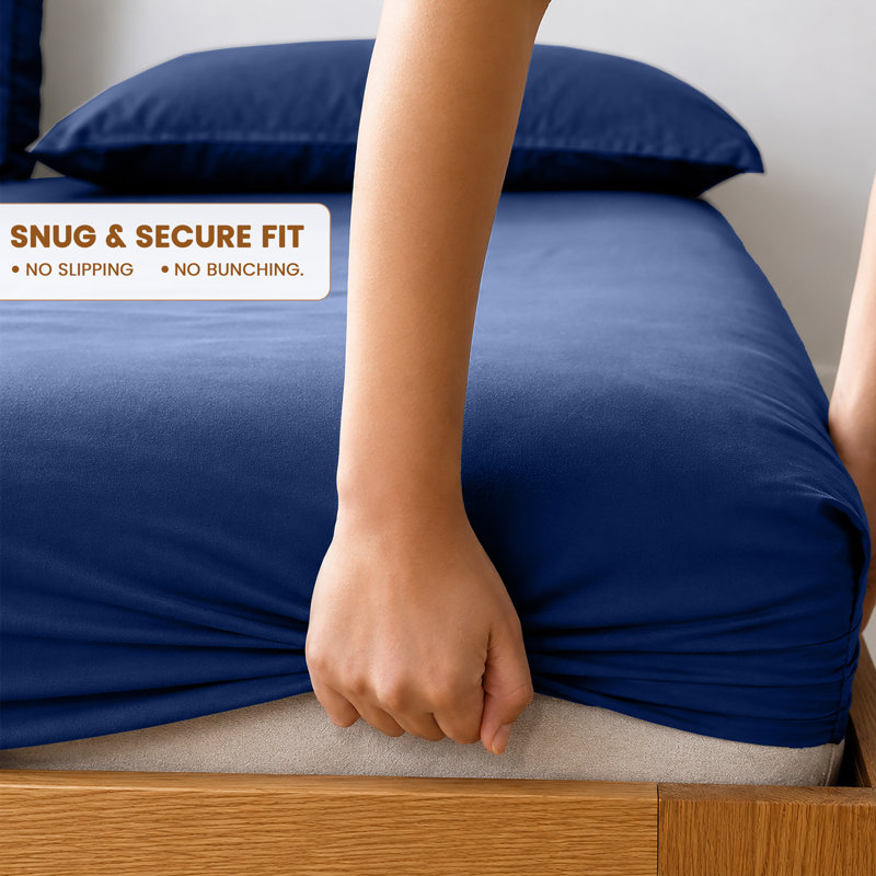 40cm Extra Deep Fitted Sheet - Luxury Microfiber Deep Pocket Bed Sheet Secure Fit, Double (137x190cm), Navy