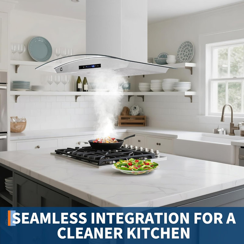 Hotte de cuisine, fixation murale pour hotte de cuisine, hotte de cuisine en acier inoxydable, convertible à conduit / sans conduit de 450 pi³ / min, contrôle tactile et tactile à 3 vitesses, lumière DEL, ventilateur d'extraction silencieux
