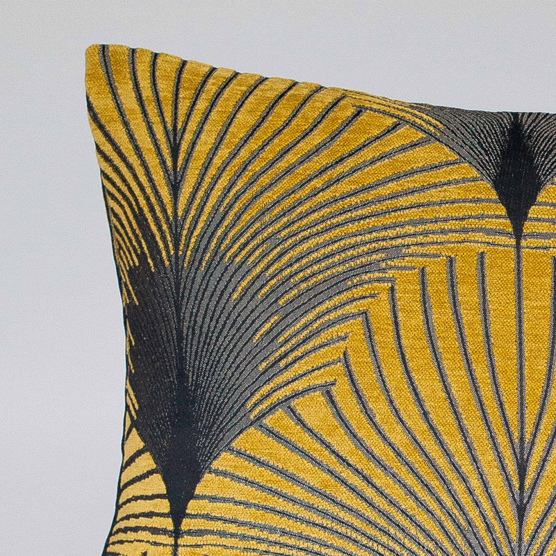 Art Deco Fan Cushion in Ochre and Silver, 43x43cm, Feather filled