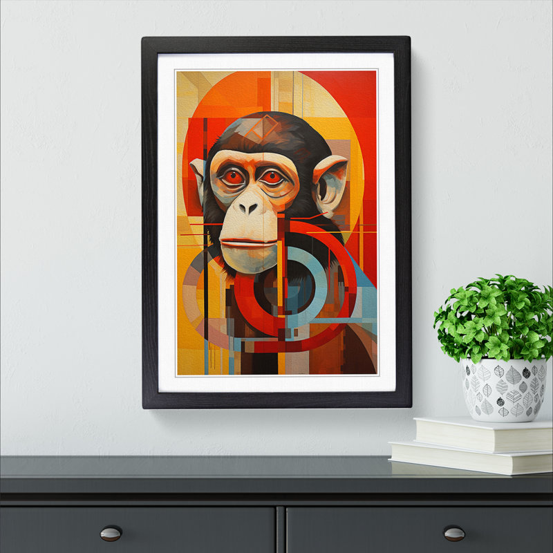 XYZ-FRM-V1223-4530 Monkey Constructivism - Single Picture Frame Print on Wood, 34cm H x 25cm W x 2cm D, Black 