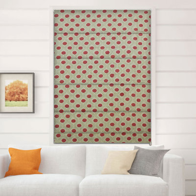  Red 100% Blackout Floral Thick Linen Roman Shade or Corded Blinds for Window Treatments and Living or Bed Room, French Doors, Fabric for Room Darkening, Rajbhog