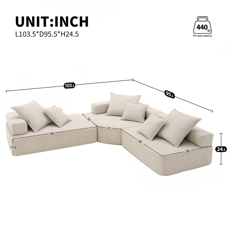 Canapé modulaire en L surdimensionné Boneless