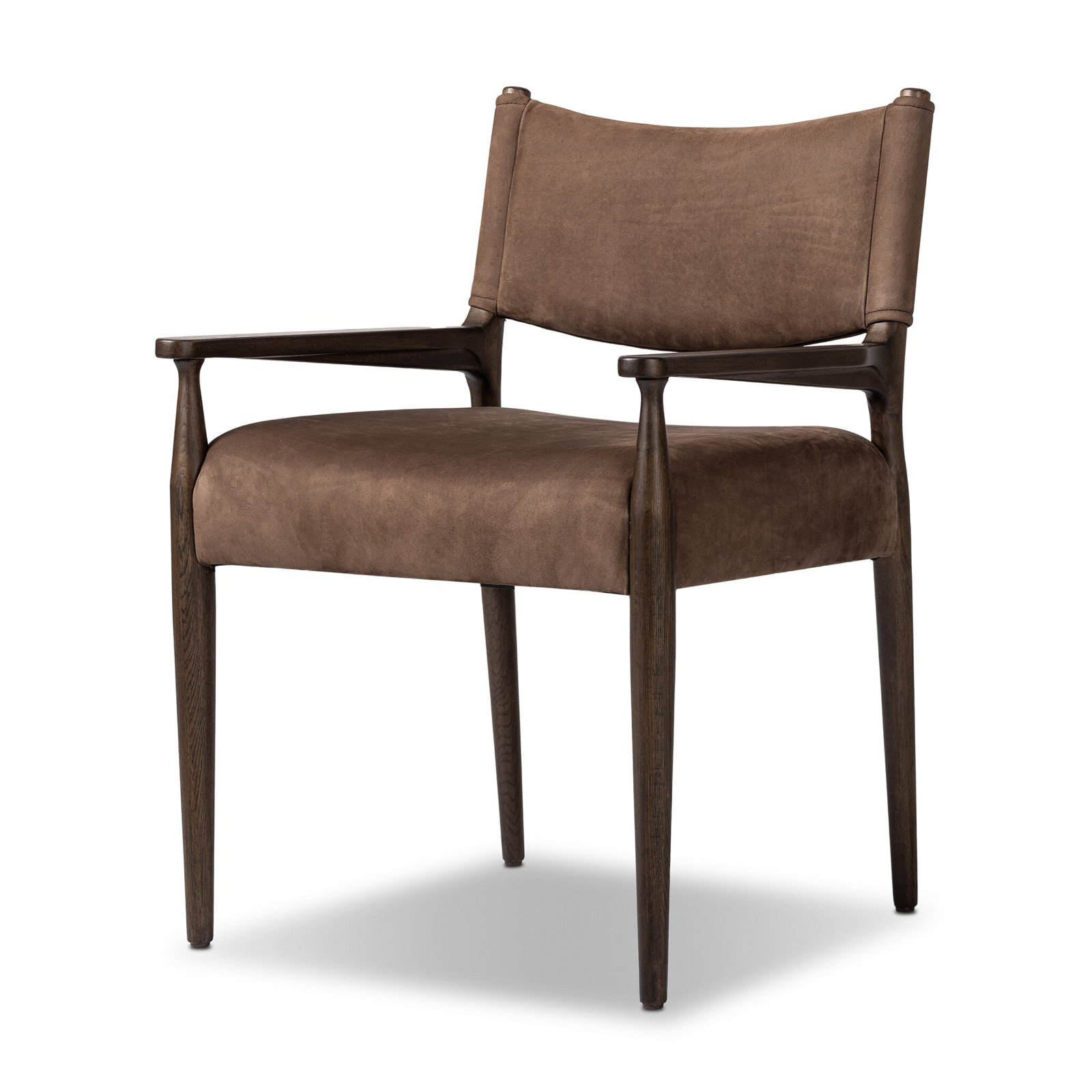 Yokum Dining Armchair, Bunrt Oak, Nubuck Cigar