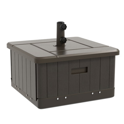 Base de parasol d'extérieur avec 31 fonctions, table basse, bac à fleurs, capacité de 175 lb, brun, base de table de patio à roulettes portables, extrémité pour une utilisation pratique dans la cour
