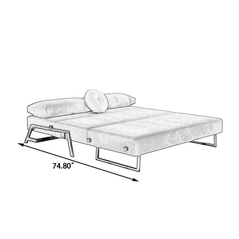Canapé-lit en velours côtelé rouge, 61.02"W*35.43"D*34.25"H