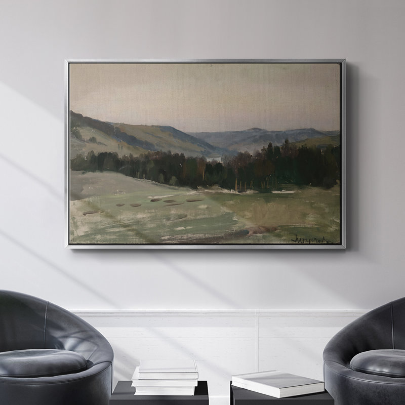 Paysage rétro - CCVXCIV - Toile tendue avec châssis, Toile encadrée flottée blanche, H 25 po x l 37 po x P 2 po