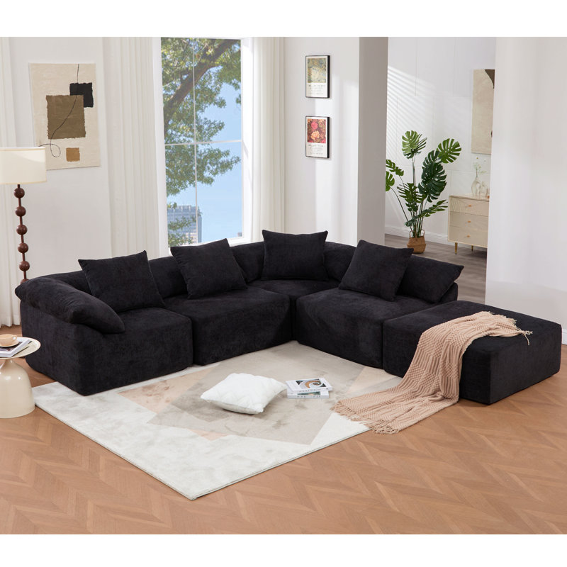 Canapé modulaire en forme de L de 142 po, sans assemblage, canapé 5 pièces, canapé-lit convertible, canapé entièrement compressé, canapé-lit à combinaison 5 places, chenille