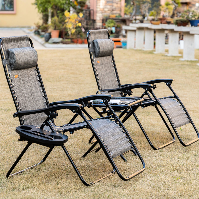 Chaise Zero Gravity - Chaises en filet respirantes, table d'appoint pour la piscine extérieure, pliage de la cour arrière grise avec chaises inclinables portables et porte-gobelets