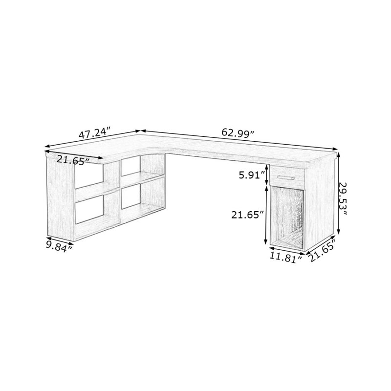 Bureau de direction en L en bois massif avec tiroirs, 29.53" H x 62.99" W x 47.24" D, Retour à gauche