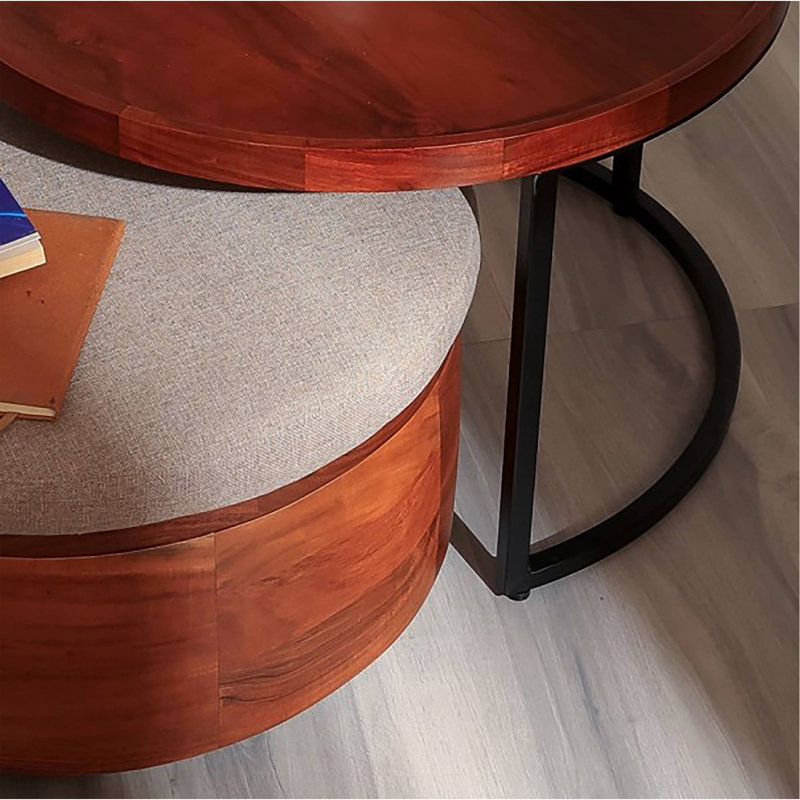 Table en bois avec support en métal et tambour gigogne, 27,5 x 27,5 x 18 po