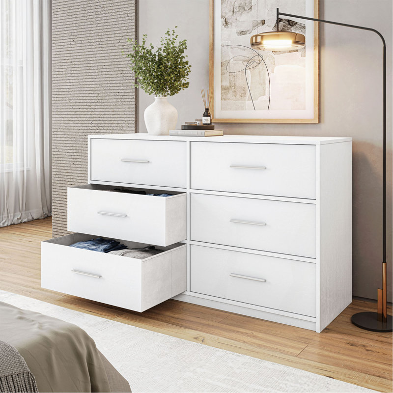 Dresser With Large Fabric Drawers, White