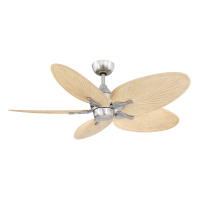 Islander DC 52 inch Indoor/Outdoor Ceiling Fan - Brushed Nickel with Natural Narrow Oval Palm-Inspired Blades