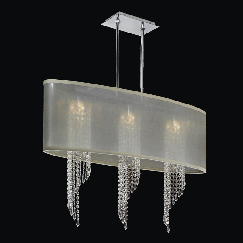 Luminaire suspendu linéaire à 4 lumières pour îlot de cuisine avec détails en cristal Wavel longueur, Cristal Signature