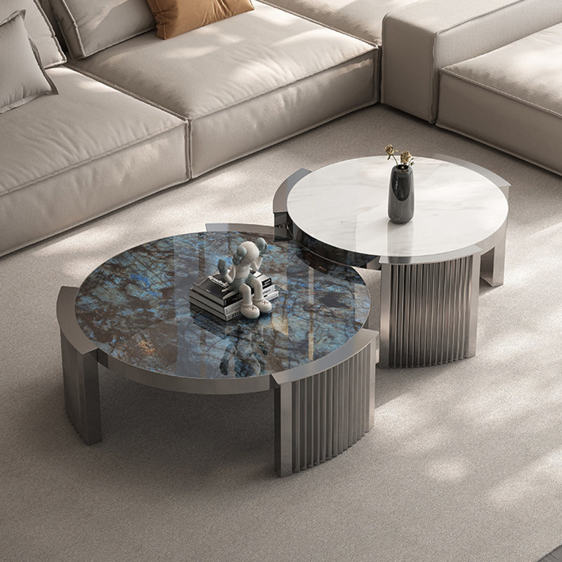 Italian Simple Marble Tea Table Set, Gray