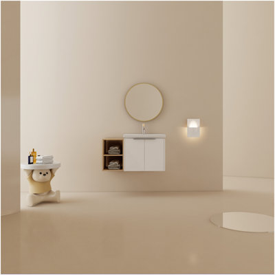 Meuble-lavabo à fermeture en douceur 36 po avec lavabo et petites tablettes de rangement, BCV07436WHLTK