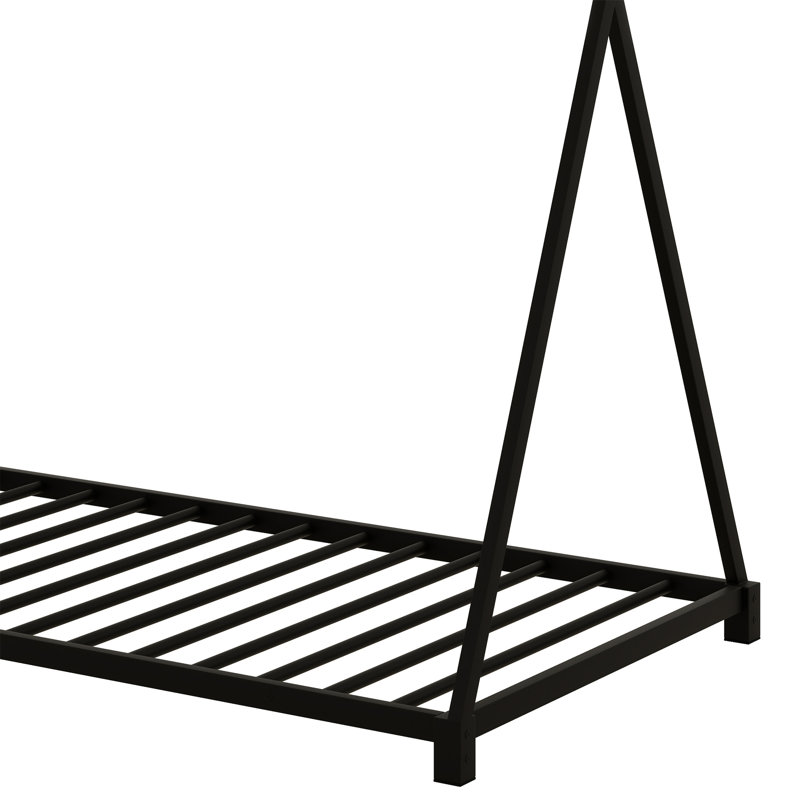 Metal House Platform Bed With Triangle Structure, Black