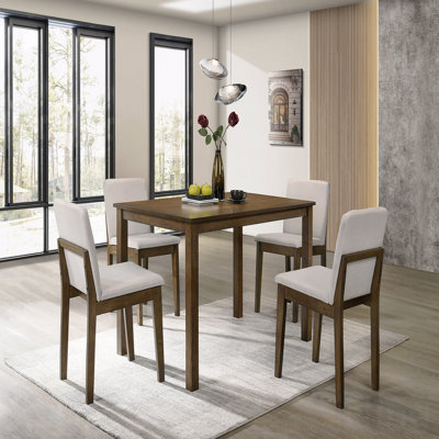 Ensemble de table de salle à manger 5 pièces, 4 chaises de salle à manger avec siège rembourré en tissu beige