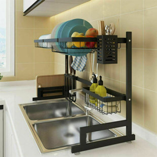 Over The Sink Dish Drying Rack Stainless Steel Kitchen Supplies Storage Shelf Drainer Organizer, 35 x 12.2 x 20.4