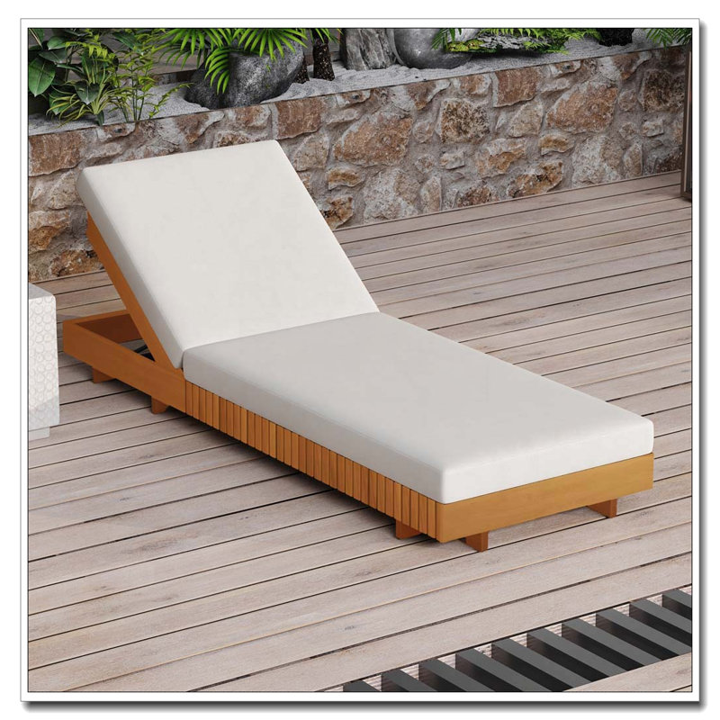 Solid Wood Lounge Chaise, Copper,Teak+Cream