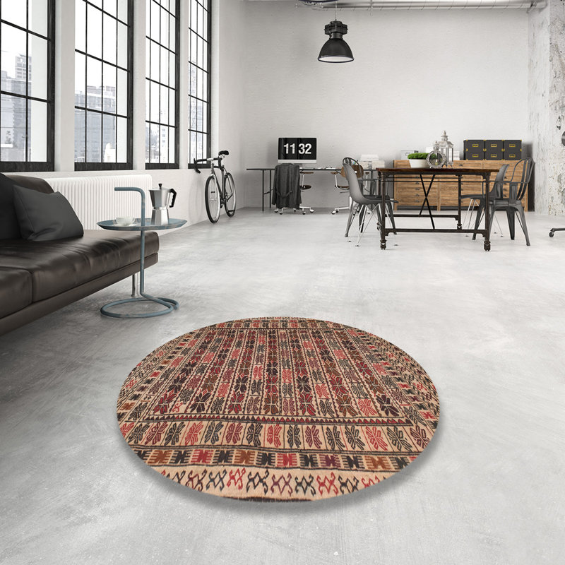 Tapis traditionnel rouge / beige, Rond 5 pi