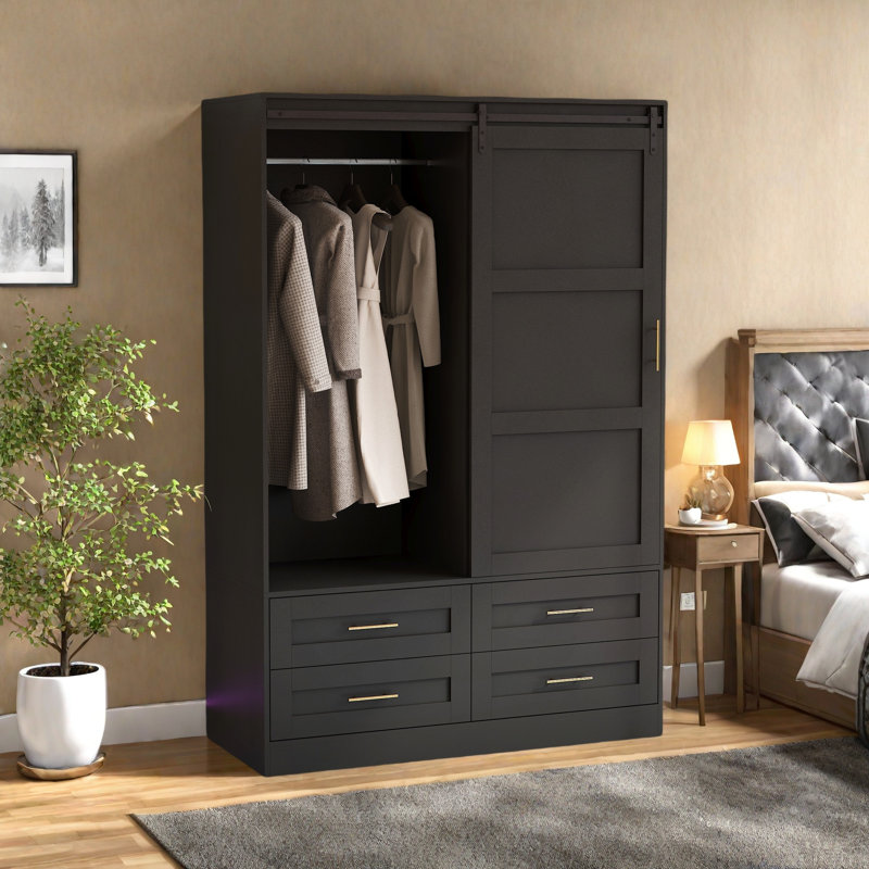 Armoire de rangement haute avec garde-robe de chambre à coucher, Noir