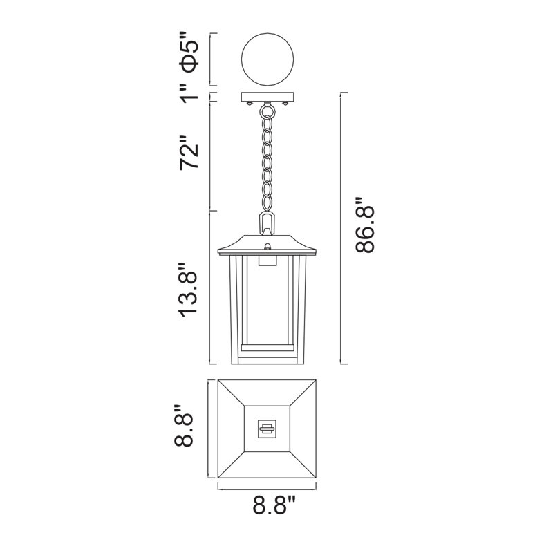 Lanterne suspendue d'extérieur classique 1 lumière Ivette pour patio, jardin et cour arrière