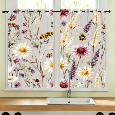 2Pcs Floral Bee Rideaux occultant et isolant thermique réduisant le bruit de la fenêtre obscurcissant les rideaux pour le salon, la chambre, la cuisine, la décoration intérieure