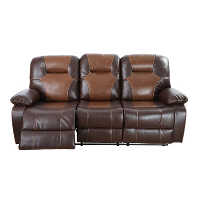 3 Seater Brown Bonded Leather Reclining Sofa -  Ebern Designs, 996121BFB57A41AE90C51788FCF46F44