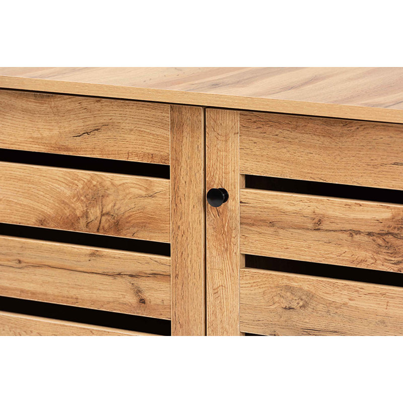 Gisela Oak Brown Wood 3-Door Shoe Storage Cabinet