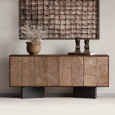 Solid wood carvings decorate display cases