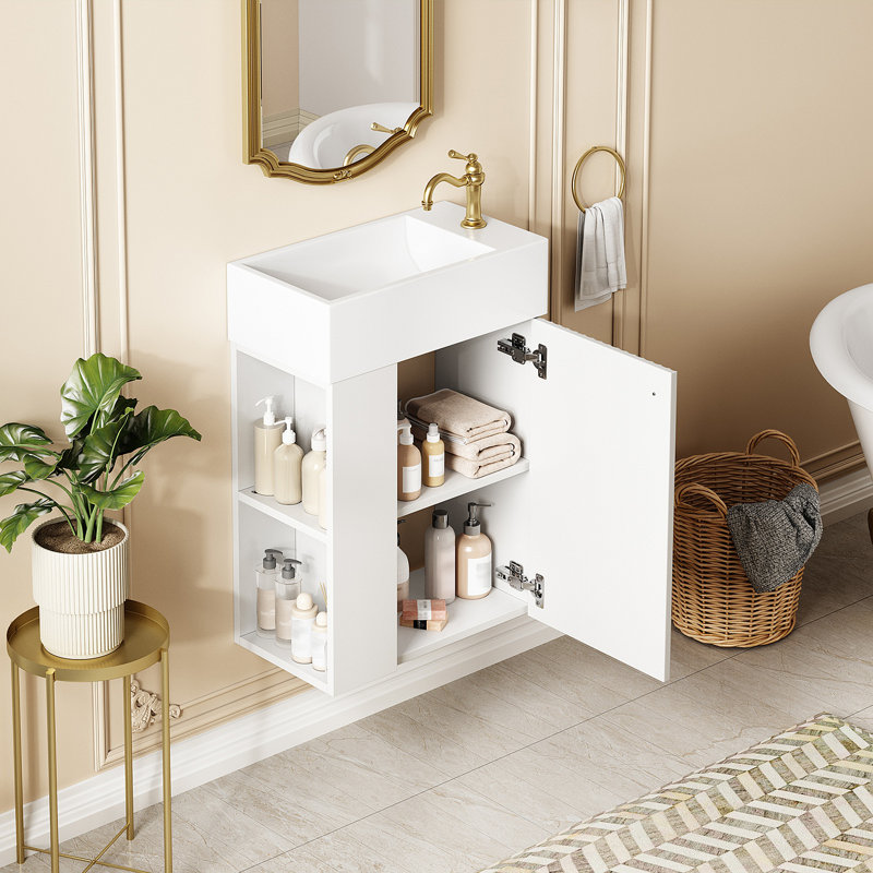 Meuble-lavabo flottant moderne de 18,5 po avec lavabo en résine - parfait pour les petites salles de bain, rangement à gauche