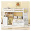 Lit superposé double au-dessus de simple avec bureau, tiroirs et tablettes, blanc