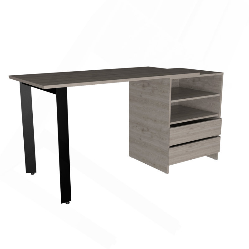 Bureau Malaui 120, deux pieds, deux tiroirs, deux tablettes - gris clair