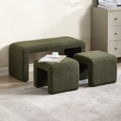 41" W 3-Pieces Faux Fur Modern Bench, Nesting Ottoman Bench Set For Living Room Or Bedroom, No Assembly