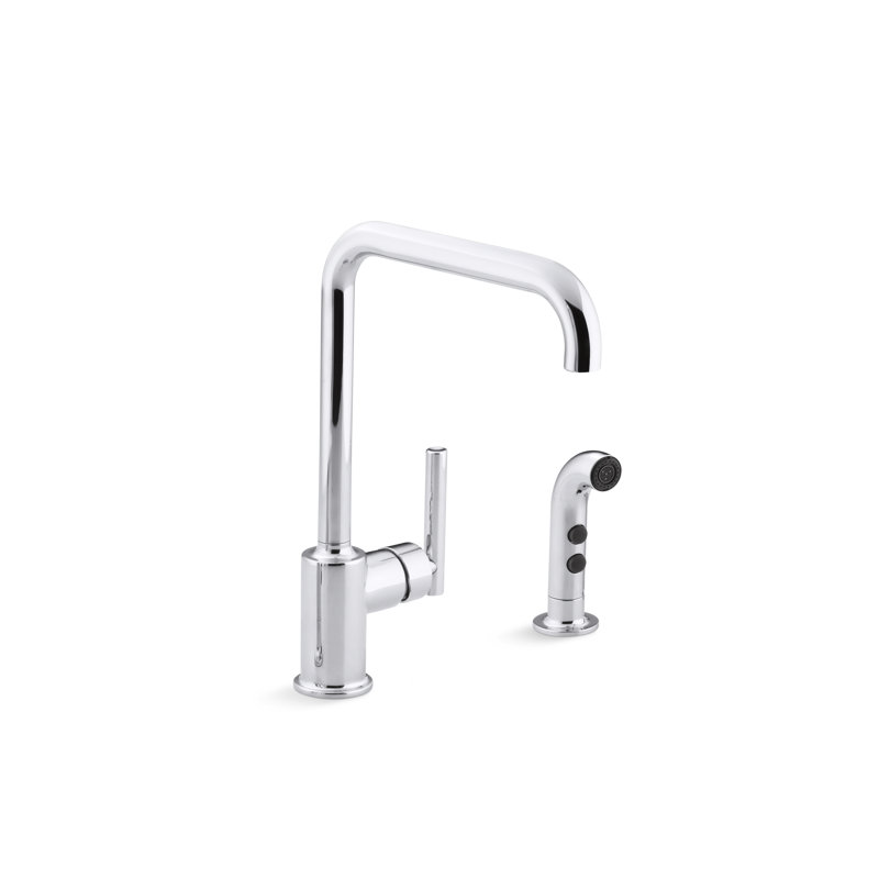 Purist® Two-Hole Kitchen Sink Faucet with 8" Spout and Matching Finish Sidespray, Polished Chrome
