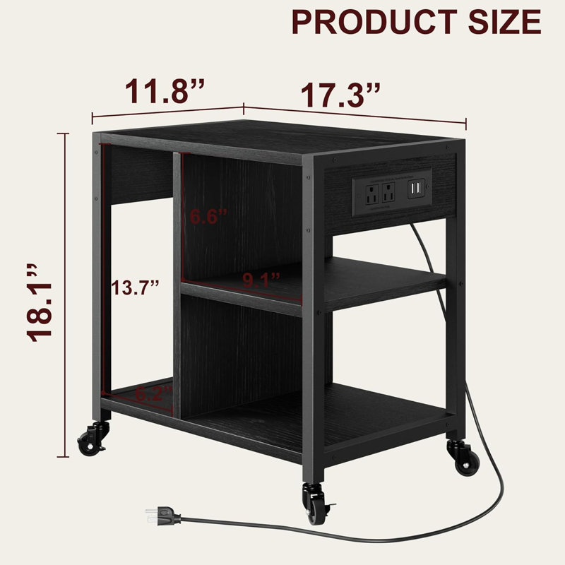 18.1'' H x 17.3'' W Printer Stand with Wheels, Black