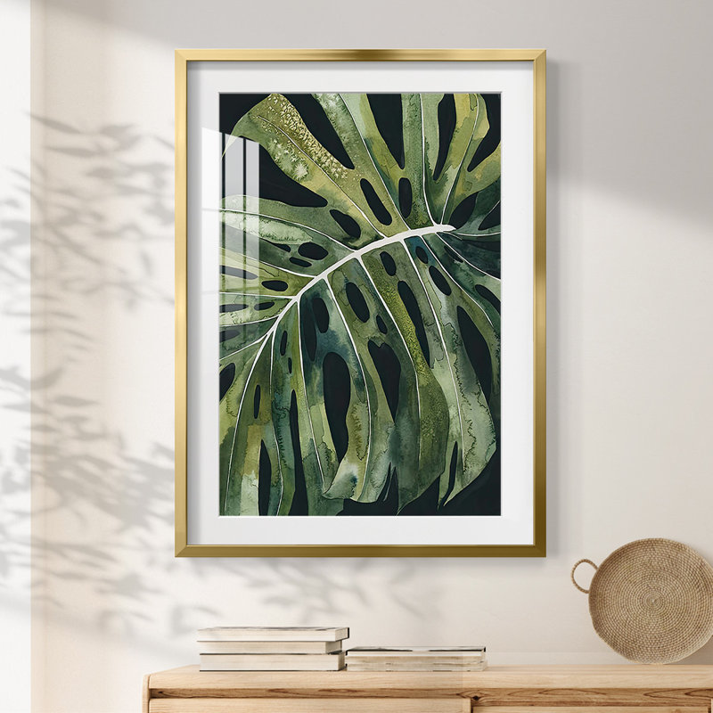 Nocturnal Monstera II - impression encadrée, H 28,5 po x l 20,5 po, Doré