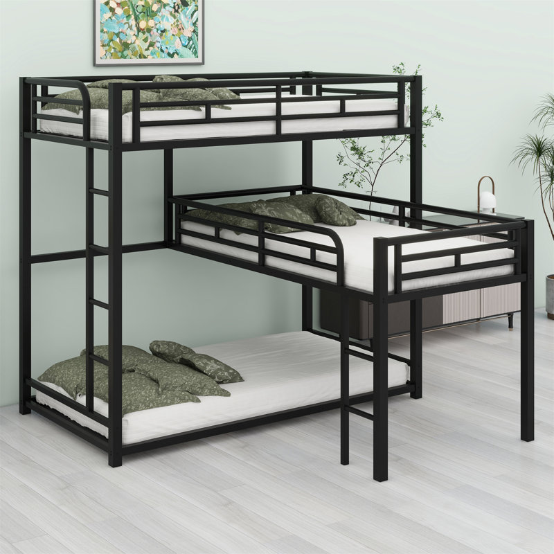 L Shaped Metal Triple Twin Size Bunk Bed