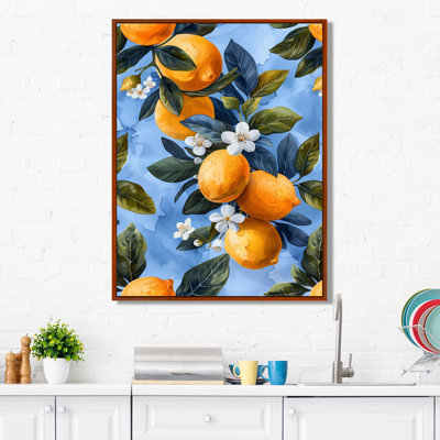 Jaune jaune bleu, citronniers, motif II - fruits, art mural