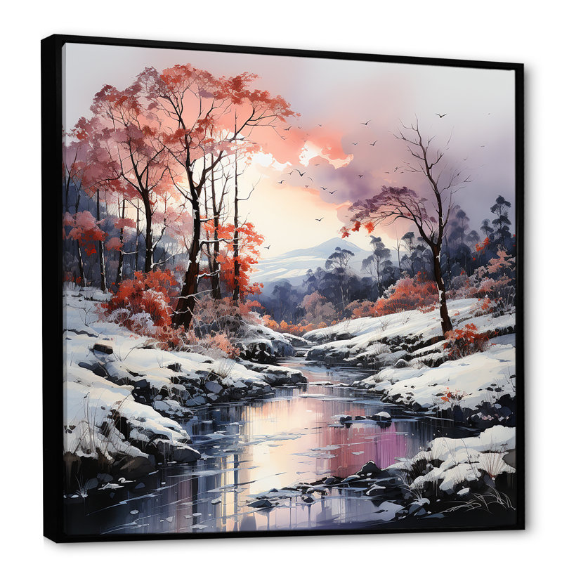 River River - charme d'hiver au coucher du soleil, Cadre flottant noir, H 16 po x l 16 po x P 1 po