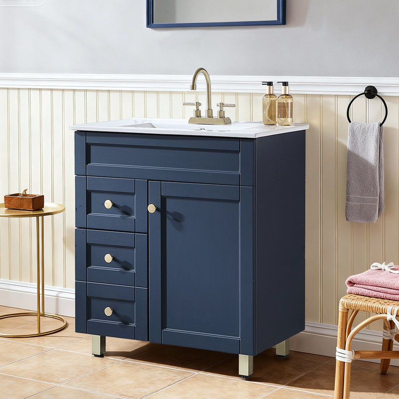 30" Modern Blue Freestanding Single Bathroom Vanity With Integrated Ceramic Top