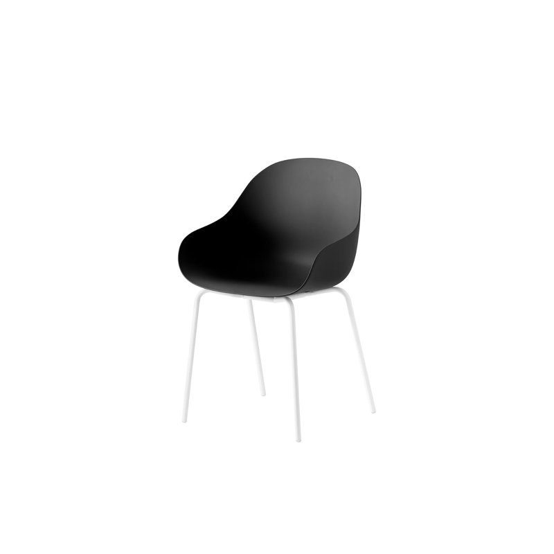 Fauteuil Academy avec structure en métal et siège en plastique, Noir mat, Blanc optique mat