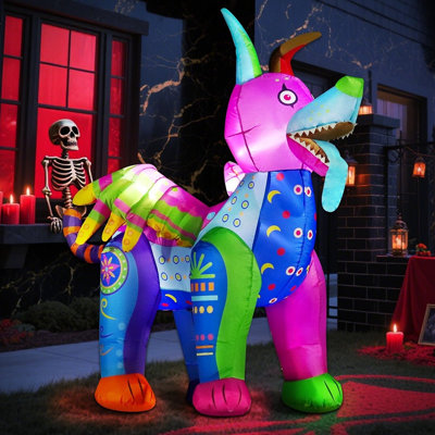 Halloween Inflatable Day of the Dead Alebrije with LED Lights, Colorful Blow-Up Outdoor Decoration for Lawn, Garden, Yard, Patio, Porch and Halloween Party Decor