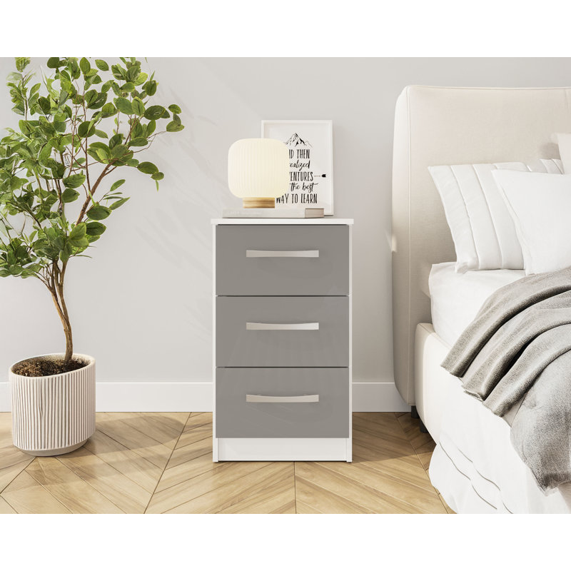 Marquitta 3 Drawer Bedside Table, White/Grey