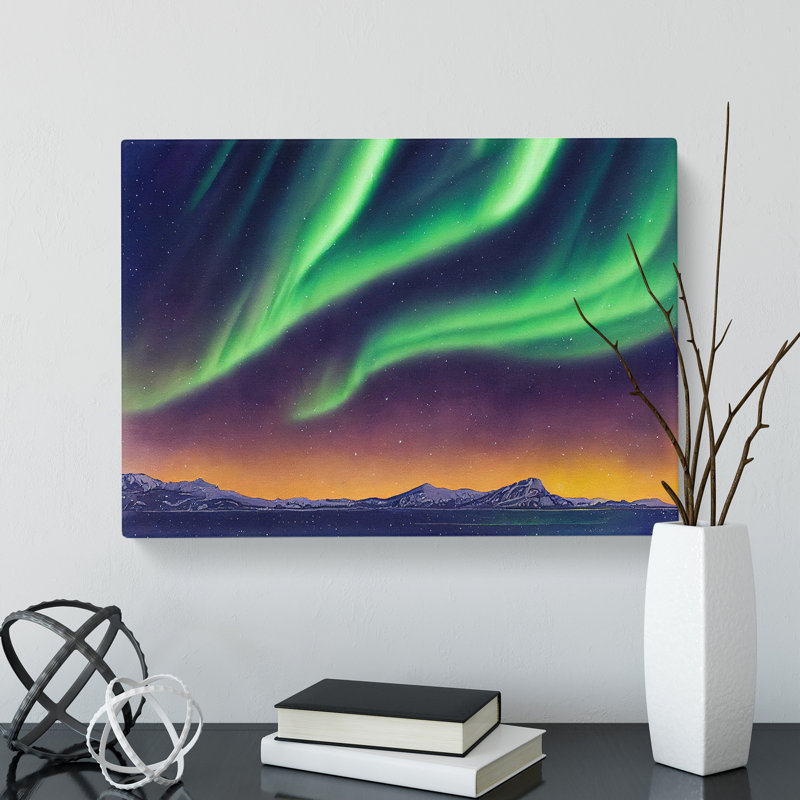Northern Lights Watercolour Vol.4 - Wrapped Canvas Print, 35cm H x 50cm W x 3cm D