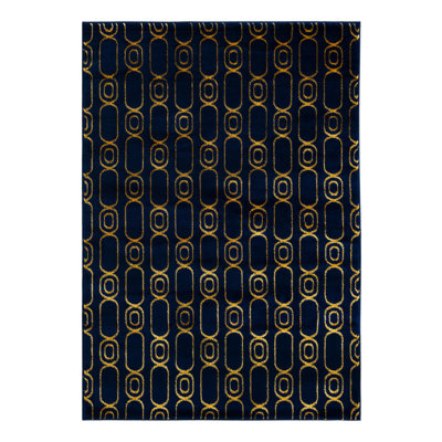 Latitude Run® Column Novica Rug Navy Blue and Gold